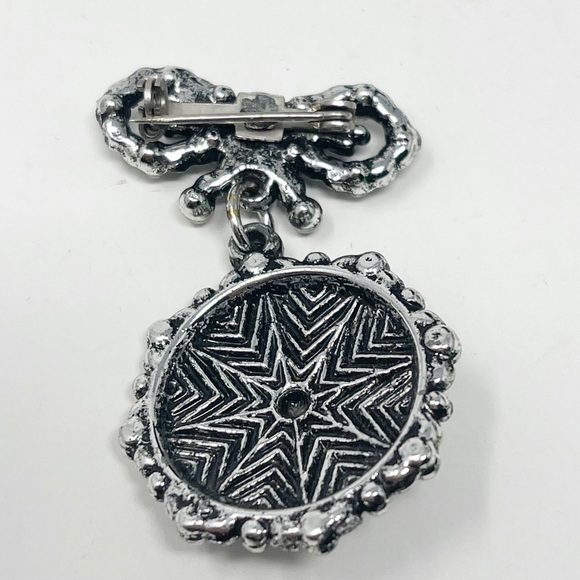 VIntage Bow Dangle Rhinestone Aurora Iridescent  Medallion Brooch - Picture 5 of 8